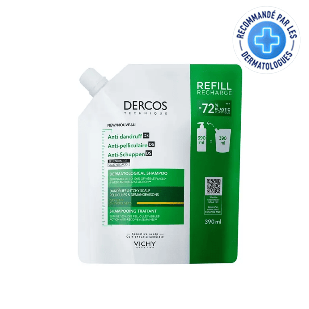 Vichy Dercos Anti Pelliculaire Shampoing Cheveux Secs Recharge 390 ML - DERCOS