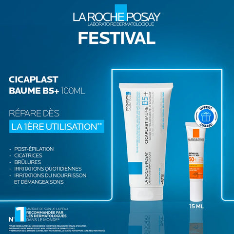 Offre Cicaplast Baume Reparateur B5+ 40ML + Anthelios Uvmune 400 Fluide Solaire Invisible SPF 50+ 15ML Offert