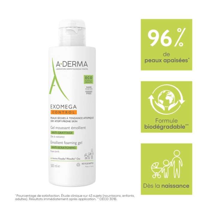 Aderma Exomega Control Gel Moussant Emollient Anti Grattage 500 ML - A-DERMA