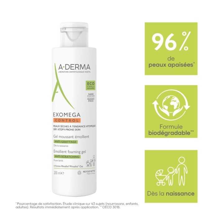 Aderma Exomega Control Gel Moussant Emollient Visage Corps 200 ML - A-DERMA
