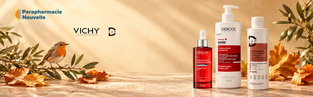 Automne : chute de cheveux, Vichy Dercos Aminexil, Dercos Energy+, D-CAP anti-chute