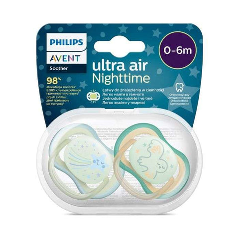 Sucette Ultra Air Nuit 0-6 Mois Pack de 2 Orthodontic - AVENT