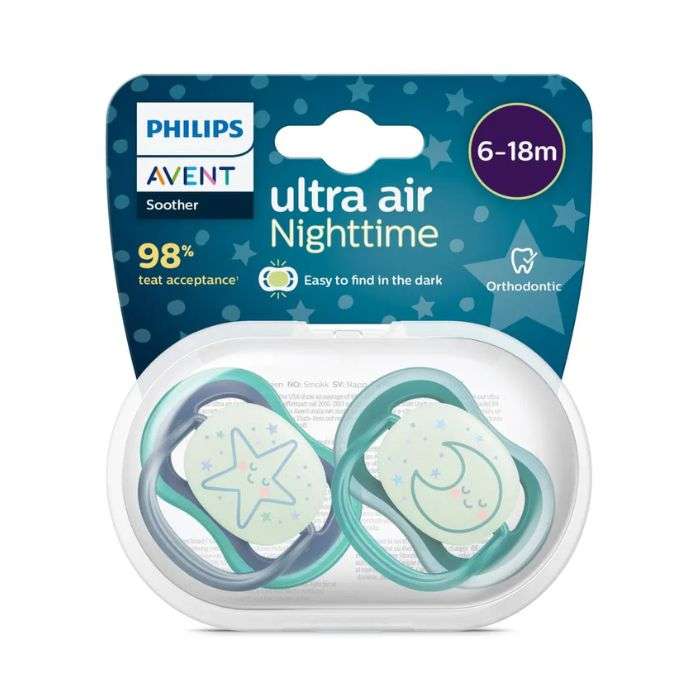 Sucette Ultra Air Nuit 6-18 Mois Pack de 2 Orthodontic - AVENT