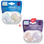 Offre Sucettes Orthodontique Ultra Air Peau Sensible 0-6 Mois Girl Pack de 2 + 2EME Ultra Soft Pack de 2 A -50% - AVENT