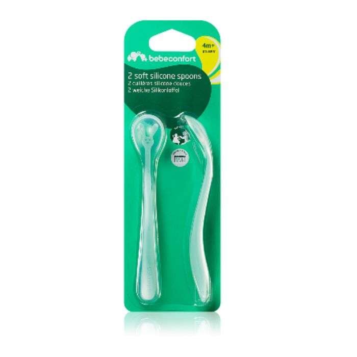 2 Cuilleres Silicone Douces 4M+ - BEBE CONFORT