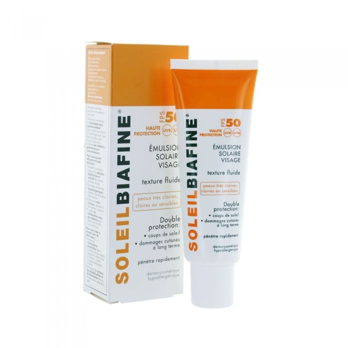 Soleil Biafine Emulsion Solaire Visage Fps 50+ Texture Fluide Peaux Tres Claires ou Sensibles - BIAFINE