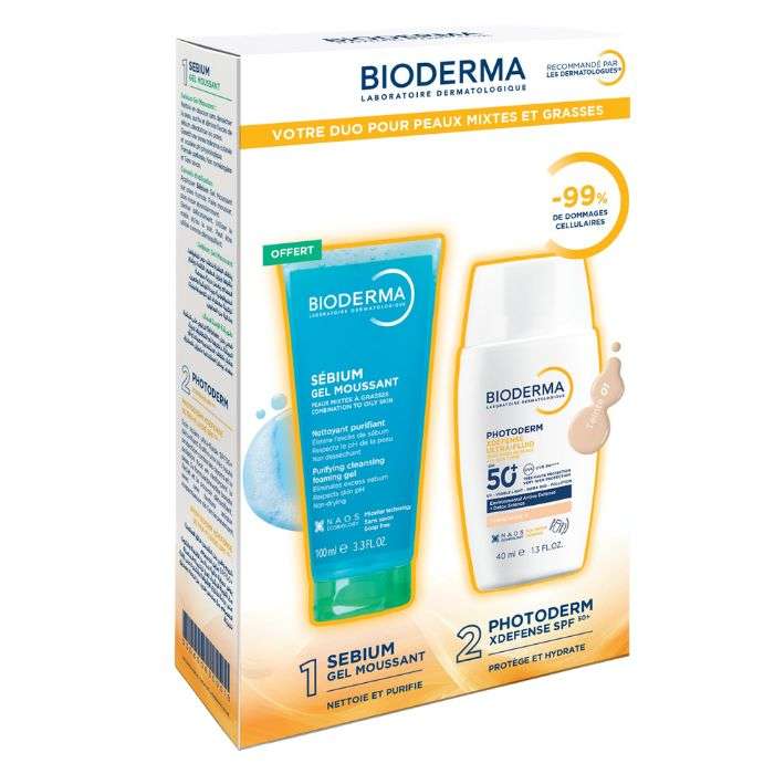 Offre Photoderm Xdefense Ultra Fluid SPF 50+ Teinte 01 40 ML + Sebium Gel Moussant 100ML Offert - BIODERMA