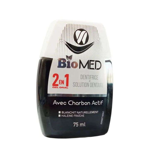 2 en 1 Dentifrice + Solution Dentaire avec Charbon Actif 75 ML - BIOMED