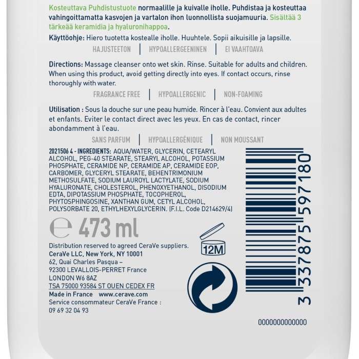 Creme Lavante Hydratante 473 ML - CERAVE
