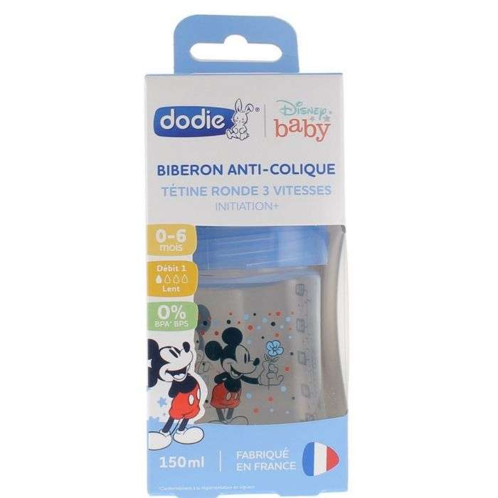 Biberon Anti Colique Tetine Ronde 3 Vitesses 0-6 Mois 150 ML Mickey Mousse - DODIE