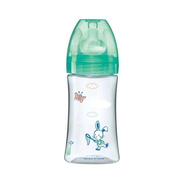 Biberon Anti Colique Tetine Ronde 3 Vitesses + 270ML Vert Lapin 0-6 Mois - DODIE
