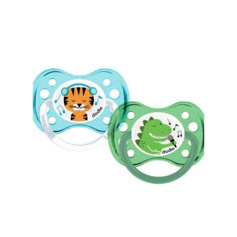 2 Sucettes Anatomiques Silicone 6 Mois + A28 Modele Dinosaure Chat - DODIE