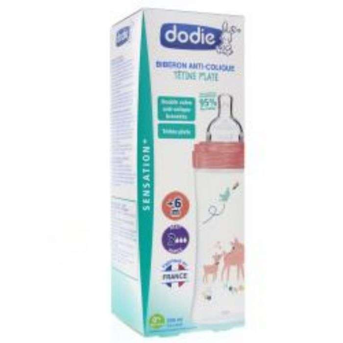 Biberon Sensation+anti Colique Tetine Plate 330 ML Rose - DODIE