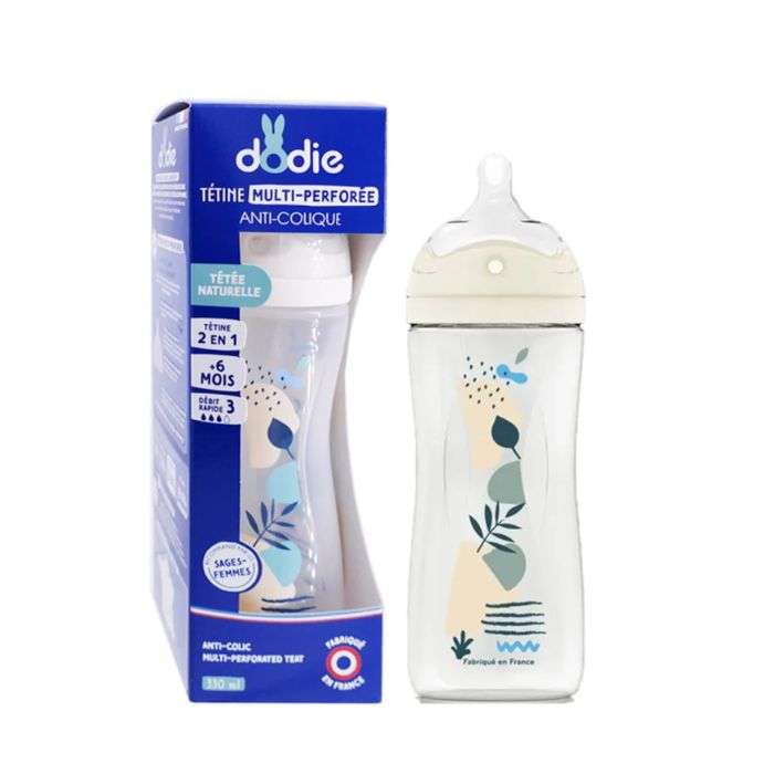 Biberon Tetine Multi Perforee Anti Colique 330 ML 6MOIS+ Debit 3 Bleu - DODIE