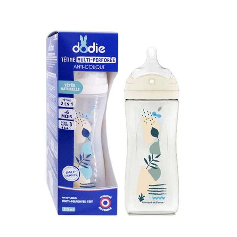 Biberon Tetine Multi Perforee Anti Colique 330 ML 6MOIS+ Debit 3 Bleu - DODIE