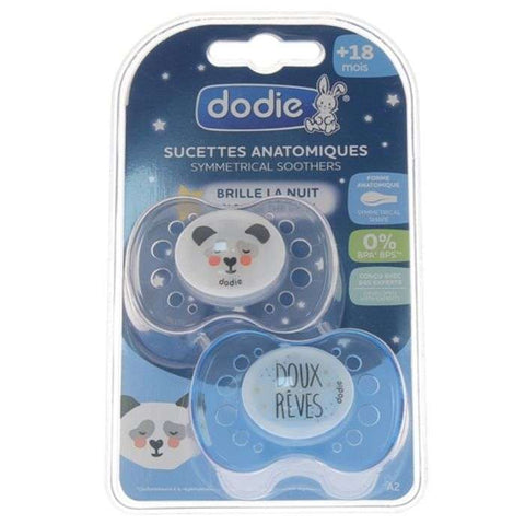 Sucettes Anatomiques Symmetric Brille la Nuit + 18 Mois A2 - DODIE