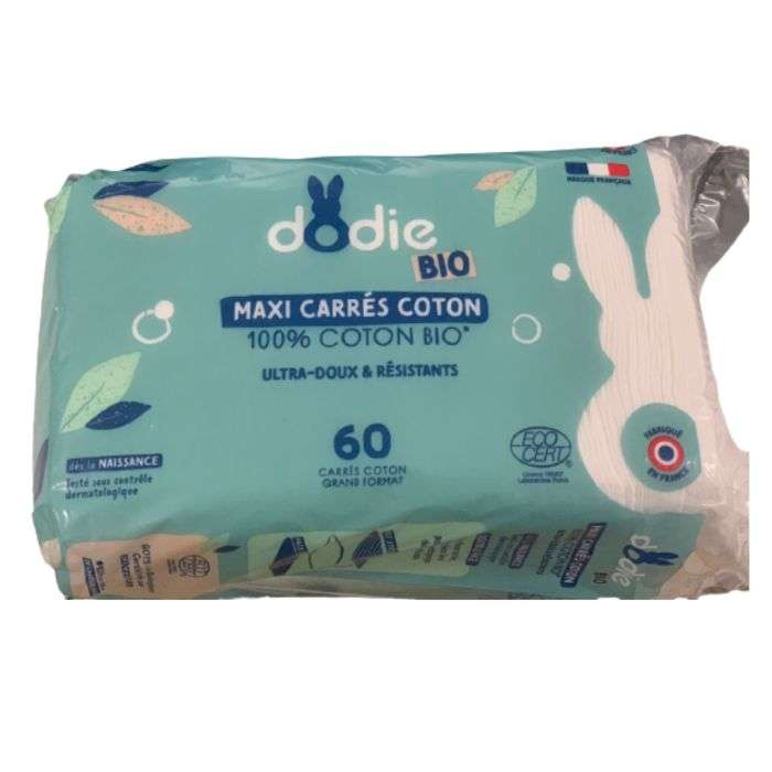 Maxi Carres Coton 3EN1 Siege Visage Mains 100% Coton BIO X60u - DODIE