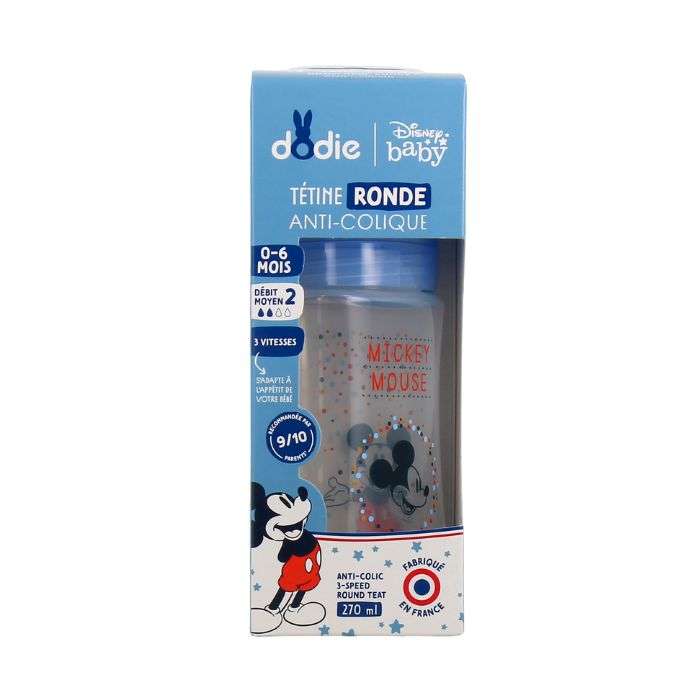 Tetine Ronde Anti Colique 0 A 6 Mois 270 ML Mickey Mouse - DODIE