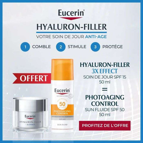 Offre Hyaluron Filler 3* Effect Soin de Jour SPF 15 Peau Seche 50ML + Photoaging Control SPF 50+ Offert - EUCERIN