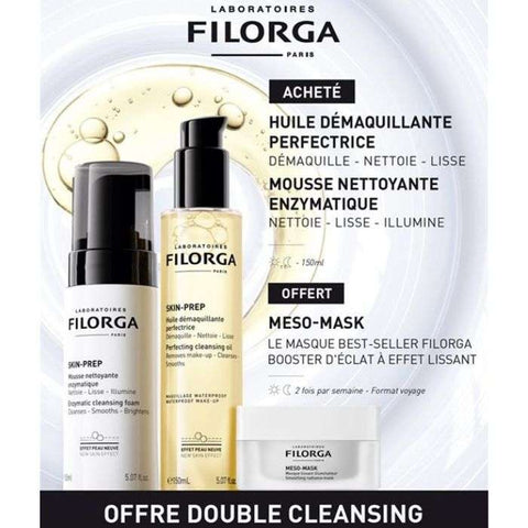 Offre Web Double Cleansing A L Achat de la Mousse Nettoyante et L Huile Demaquillanate un Meso Mask 15 ML Offert - FILORGA