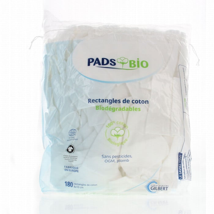 Rectangles de Coton Pads Biodegradables Bebe Sachet de 180 Unites - GILBERT
