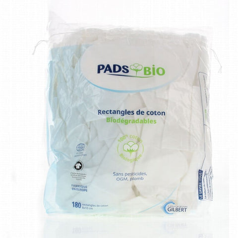Rectangles de Coton Pads Biodegradables Bebe Sachet de 180 Unites - GILBERT