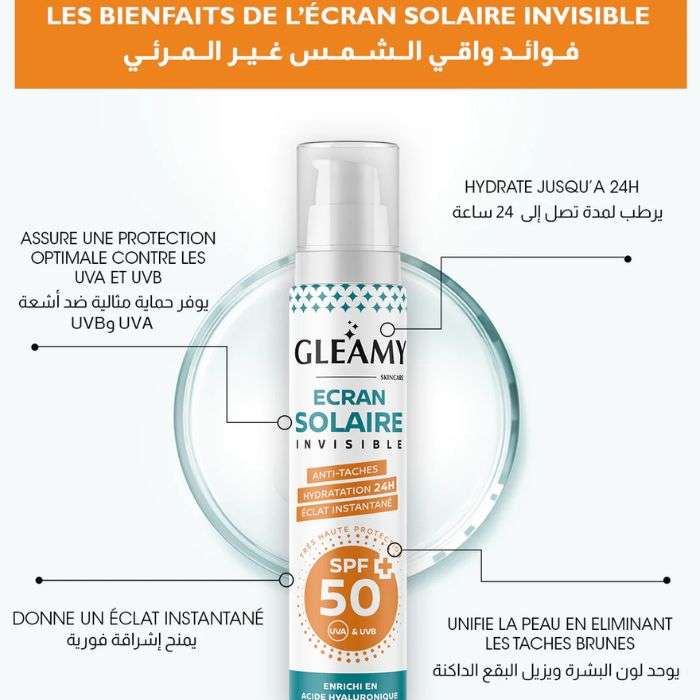 Ecran Solaire Invisible Spf50+ Anti Taches 50 ML - GLEAMY