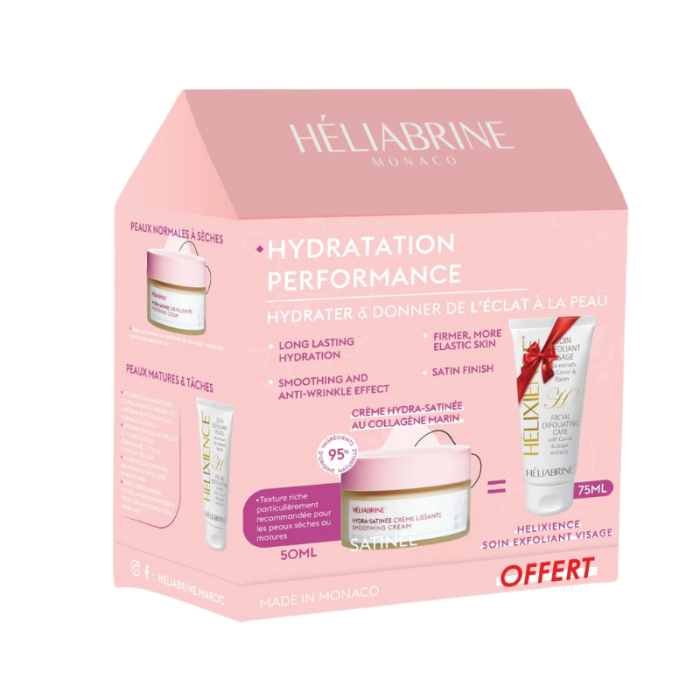 Hydra Satinee Creme Lissante 50 ML et Helixience Soin Exfoliant Visage 75 ML Offert - HELIABRINE