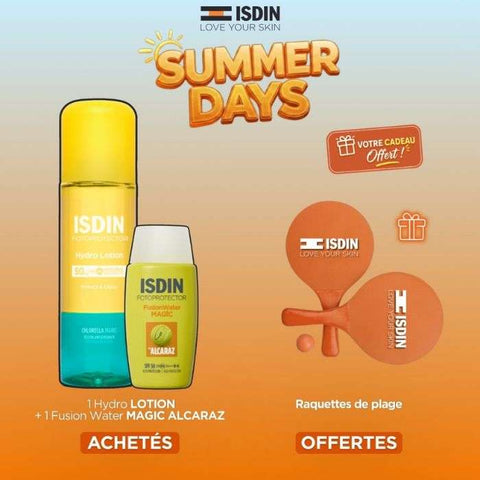 Offre Hydro Oil SPF50 200 ML + Fusion Water Magic Alcaraz SPF50 + Raquettes de Plage Offertes - ISDIN