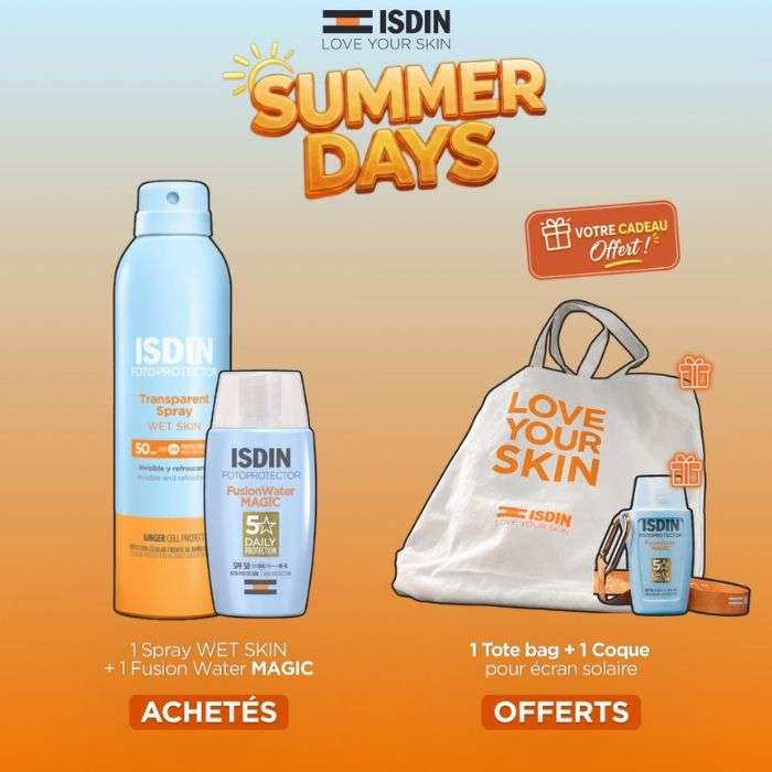 Offre Spray Wet Skin + Fusion Water Magic Achetes + Tote Bag et Coque Ecran Offerts - ISDIN