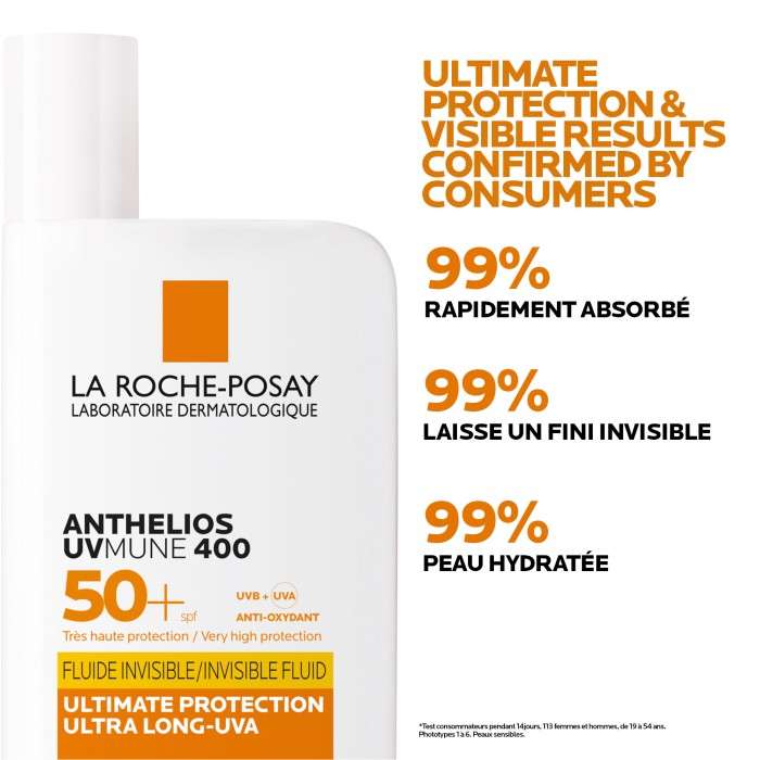 Offre Anthelios Uvmune 400 Fluide Solaire Invisible SPF 50+ 50 ML +hyalu B5 10ML Offert - LA ROCHE POSAY