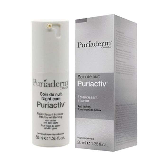 Offre Puriactiv Soin de Nuit Eclaircissant Intense 30 ML + Purisun Creme Teinte Claire SPF 50+ 50 ML Offerte - PURIADERM