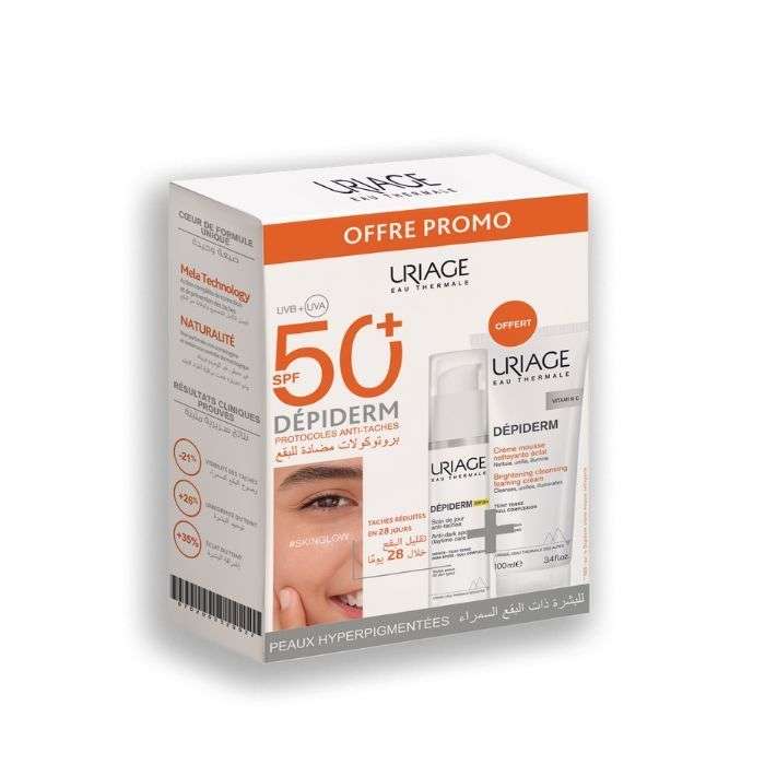 Coffret Depiderm SPF 50 Soin de Jour Haute Protection Anti-Taches Brunes 30ML + Uriage Depiderm Creme Mousse Nettoyante E - URIAGE