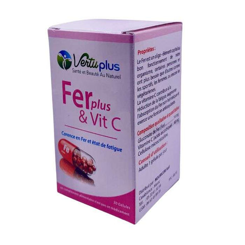 Vertuplus Ferplus et Vitamine C 30 Gelules - VERTU PLUS
