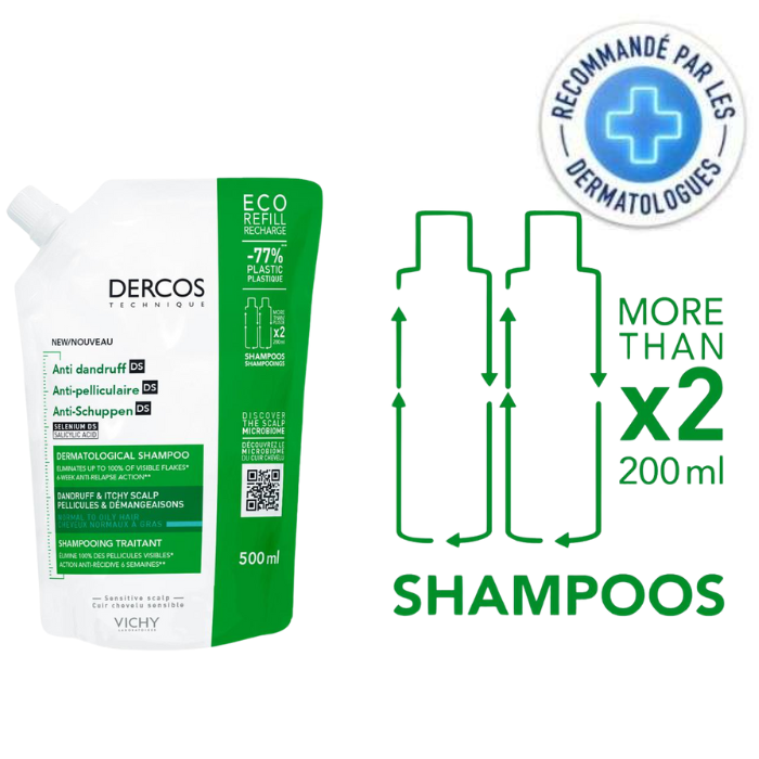 Vichy Dercos Anti Pelliculaire Shampoing Cheveux Gras Recharge 390 ML - DERCOS