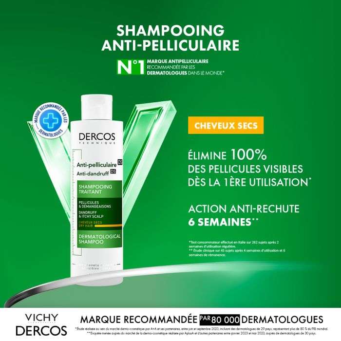 Vichy Dercos Offre Shampoing Anti Pelliculaire Ds Cheveux Secs 200 ML + un Format Voyage et une Serviette Dercos Offerts - DERCOS